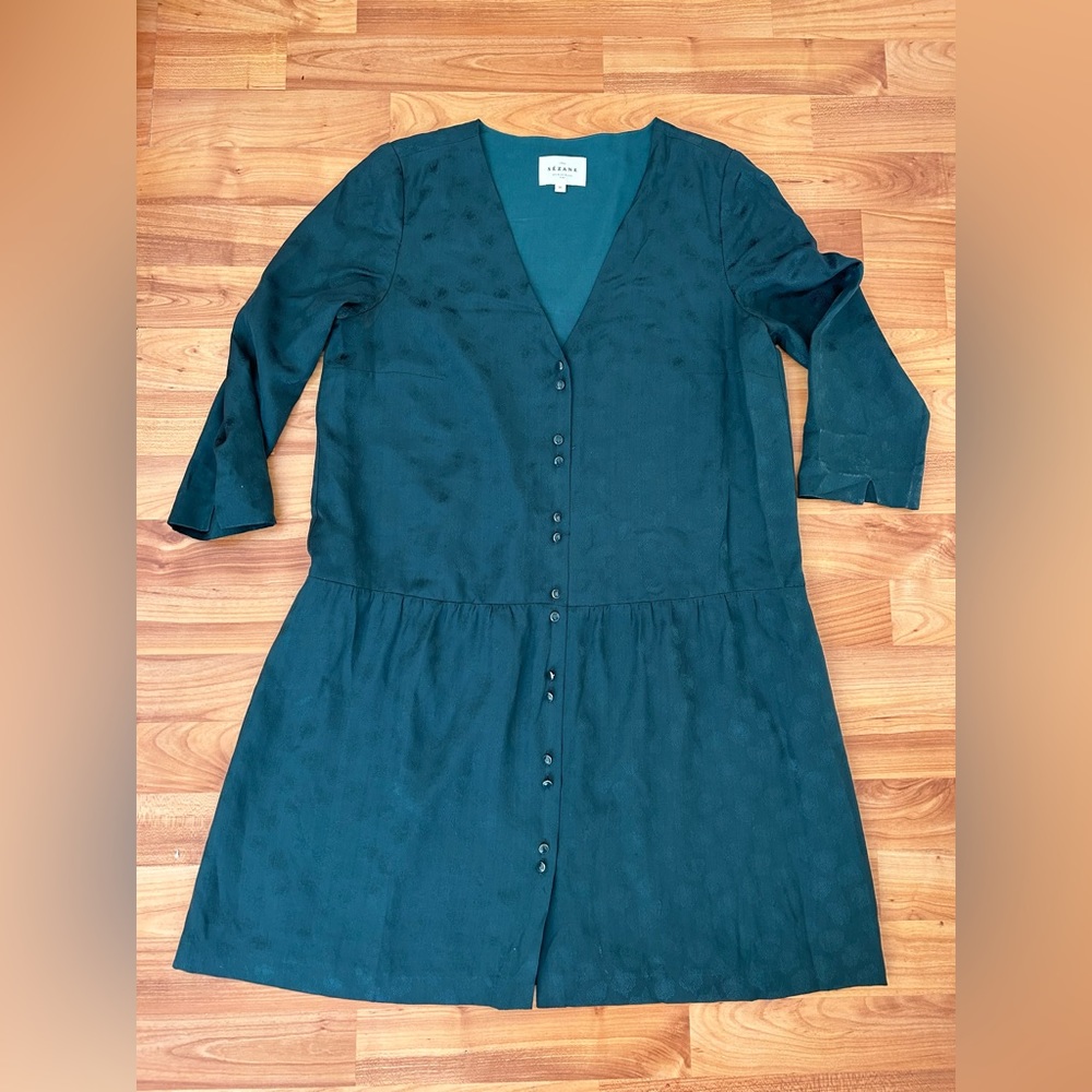 Sezane silk dress, emerald green